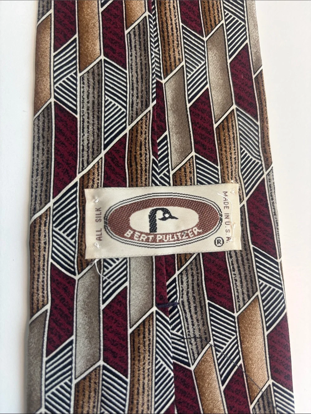 Men's Burgundy and Brown Geometric Pattern Silk Necktie -599sku